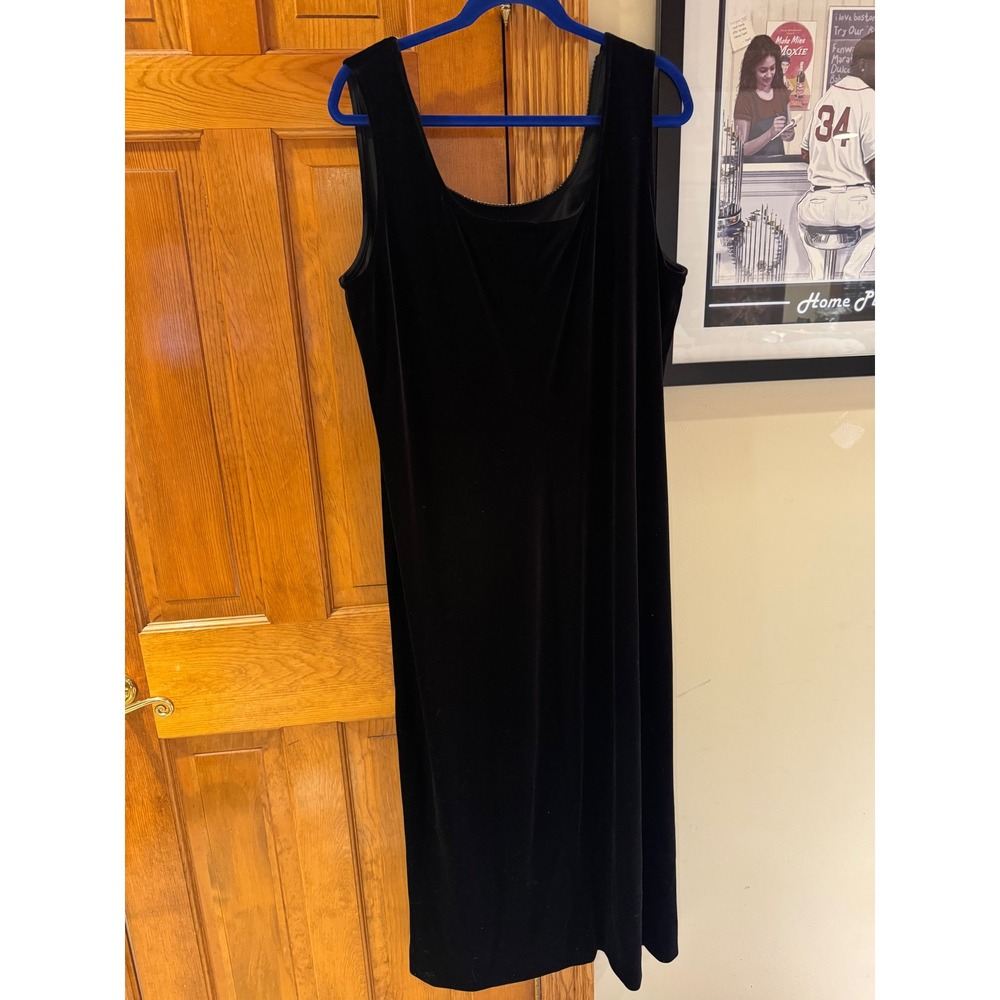 Alex Evenings Womens 20W‎ Black Velvet Rhinestone Trim Sleeveless Sheath Dress